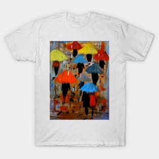 People walking down the high street and getting pissed on by the rain . T-Shirt